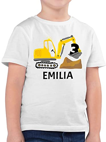 Geschenk mit Namen personalisiert by Shirtracer - Kinder T-Shirt Jungen - 3. Geburtstag - Bagger mit Name zum Dritten