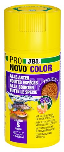 JBL PRONOVO Color Grano Click - Gránulos de pienso para Todos los Peces de Acuario de 3 a 10 cm, dosificador de Clic, gránulos para piensos para Peces, tamaño S, 100 ml