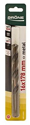 GRÖNE Kobalt Metallbohrer - Bohrer aus Kobalt - HSS-Stahl - Hohe Schnittgeschwindigkeit - Beständig gegen extreme Temperaturen - Überhitzt Nicht - 16mm 1 Stk.