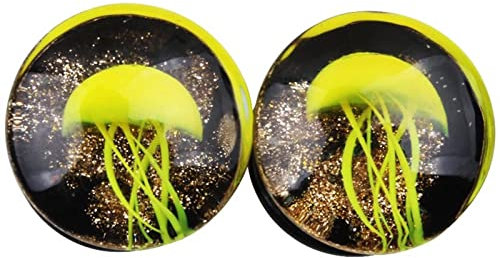 Stfery Flesh Tunnel Grün, Flesh Tunnel Glas 10mm Glasgelbe Qualle 2er Plug Ohr Gauges Schmuck Damen Herren Punk 00G