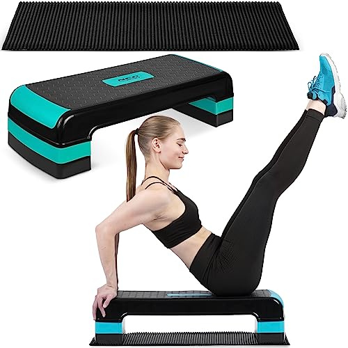 Neosport - Tabla Acolchada para aeróbic, con Alfombrilla Antideslizante, Altura Ajustable, 3 Niveles, Dispositivo de Entrenamiento para Oficina y hogar, 30 x 80 x 20 cm, Turquesa, Negro