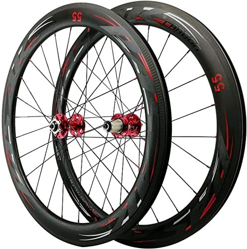 ZECHAO 700C Rennrad-Laufradsatz aus Kohlefaser, Aluminiumnabe, abgedichtetes Lager, Schnellspanner, Scheibenbremse, Vorderrad, Hinterrad for 7/8/9/10/11 Geschwindigkeit Wheelset (Color : Red, Size :