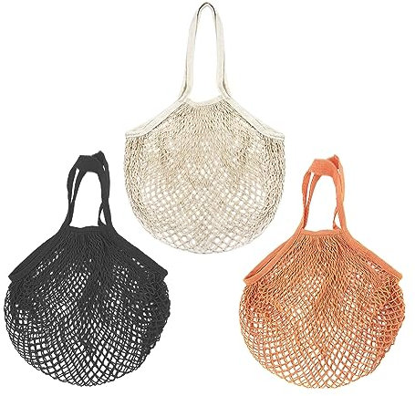 GVSAVY 3pcs Cotton Mesh Shopping Bag, Mesh Tote Bag, Mesh Storage Bag, Cotton Mesh Produce Bag, Grocery Mesh Bag for Produce, Beach Toy Storage, Out and About