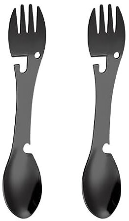 JOCXZI Spork with case and carrying clip, 5 in 1, outdoor spork, travel functional food, camping stainless steel cutlery, bottle can opener, ideal for camping trips (2 pieces)