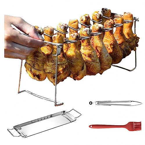MAOTN Tragbarer, zusammenklappbarer Grillhähnchenschenkelständer mit Bodenschale, Picknick-Grillständer aus Edelstahl, Camping-Grillplattenwerkzeug für den Außenbereich,Style,Size