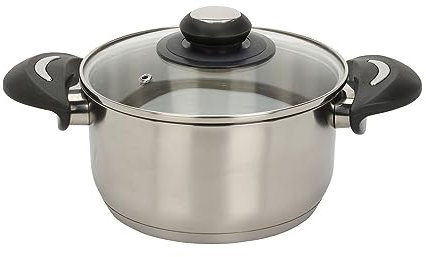 Pentola in acciaio inox con coperchio in vetro, 2,1 l/18 x 14 cm, universale da cucina con manici, pentola per tagliatelle, zuppe, salse, patate, lavabili in lavastoviglie