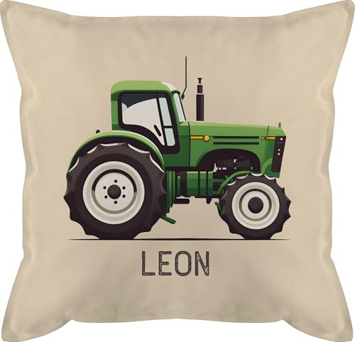 Kissen 50x50 - Traktor mit Name personalisiert I Landwirte Geschenk Landwirt I Traktoren Geschenke Trecker I Landwirtschaft - 50 x 50 cm - Beige Natur - Junge traktorkissen Bulldog Polster