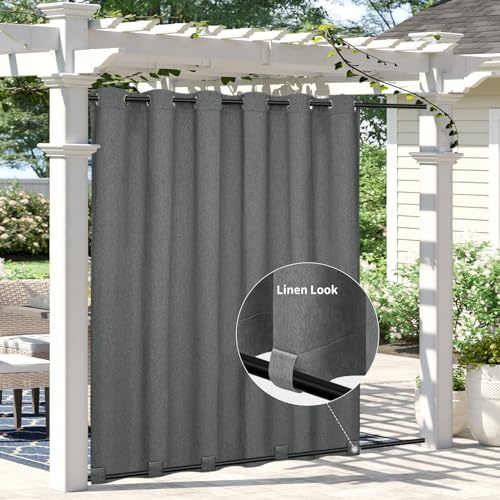 Easy-Going Outdoor-Vorhänge in Leinenoptik, wasserdicht, Winddicht, Veranda-Vorhänge, weich, dick, Sichtschutz-Vorhänge für den Außenbereich, für Terrasse, Pavillon, Ösen Oben und Schlaufen unten, 1