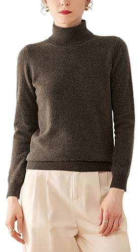 Valin Damen Kaschmir&Wolle Pullover Dunkelbraun Rollkragen Langarm Strickpullover Einfarbige Relaxed Dünner Kaschmir Pullover,38,VR3301
