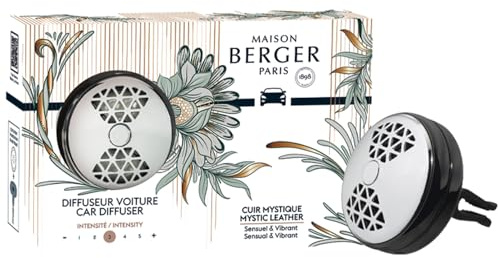 MAISON BERGER - Nachfüllbares Auto Vent Clip Diffusor Set - 7,9 x 5,1 x 2 cm - Made in France (Mystic Leather)
