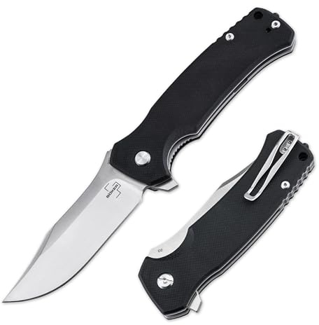 BÖKER PLUS® M.E.R.K. 1 Linerlock Taschenmesser - Einhand Flipper Messer mit G10 Griff schwarz - taktisches Outdoor Klappmesser - Tactical Knife mit scharfer D2 Clip-Point Klinge, Etui & Geschenk-Box