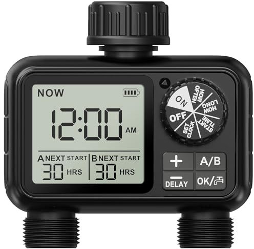 Xtsuen Water Timers for irrigation, Hose Timer with Rain Delay/Automatic & Manual Mode, Sprinkler Timer for Garden IPX5 Waterproof/Large Screen LCD Display