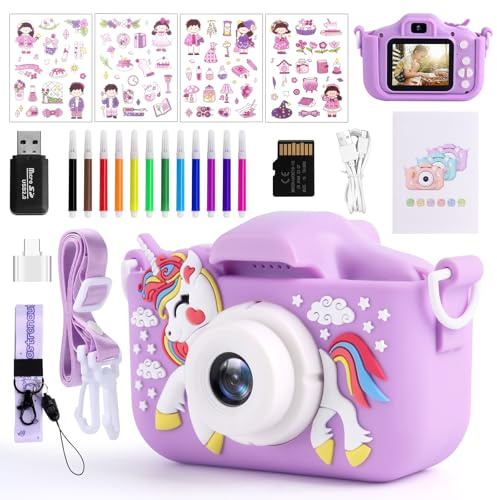 Appareil Photo pour Enfants, 2,0 Pouces Appareil Photo Numérique Rechargeable, 1080P Caméra Vidéo Selfie, 32GB Carte, Lecteur de Cartes, Cadeau de Noël