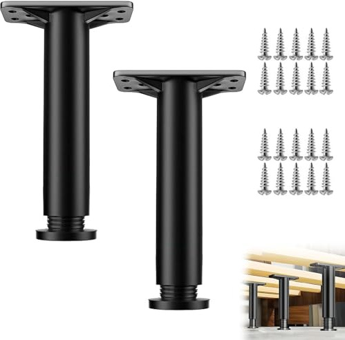 Rakiuty Pieds de Lit Réglable,15cm-25cm Pied de Meuble Salle de Bain Pied,Pieds de Meuble,Pieds de Meubles Réglables,pour Table Chaise Armoires Canapé Jambe,Noir,2 Pièces