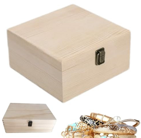 Bvizyelck Holzkiste Mit Deckel & Schloss Schatztruhe Spardose Vintage Schatztruhe Allzweckkiste Holzkoffer Bastelkoffer Holzbox Aufbewahrungsbox Mit Schloss Zum Bemalen Holztruhe Schmuckschatulle