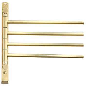 handtuchständer Handtuchhalter aus gebürstetem Messing und Gold drehbarer zusammenklappbarer Badezimmer-Organizer mit vier Kupferstangen 180-Grad-Drehung rost- und feuchtigkeitsbeständiges L