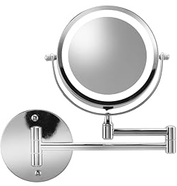 Croydex Extendable Illuminated Magnifying Cosmetic Mirror, Wall Mounted Chrome, 360° Swivel Bathroom Mirror with LED Lights, Battery Operated, Double Sided, 3x/1x Magnification