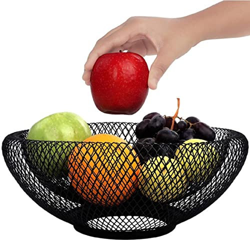 Frutero, Estantes, Frutero, Fruteros Negros, Cesta de Frutas de Metal, 24 cm Grande, Frutero Moderno, Centro de Mesa, Negro