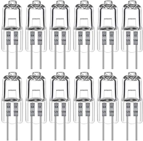 12 Pezzi Lampadina Alogena G4 10W 12V, Lampadine G4 a Capsula Trasparente a 2 Pin, Lampadine Alogene G4 Dimmerabili Bianco Caldo 2700K, per Lampadari, Illuminazione Interna, Illuminazione Della Cucina