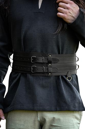 Leonardo Carbone® Unisex Robuster Breiter Wikingergürtel Sif - Ledergürtel Herren, Wikinger Kleidung Herren, Gürtel Damen, LARP, Karneval, Cosplay, Hobbit Kostüm - 100% Echtleder Schwarz