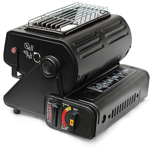QUTBAG Portable Gas Heater, Mini Outdoor Camping Heating Stove with Temperature Adjustable, 2 in 1 Butane Burner Warmer with Handle, for Camping, Hiking, Fishing, Skiing Trips black