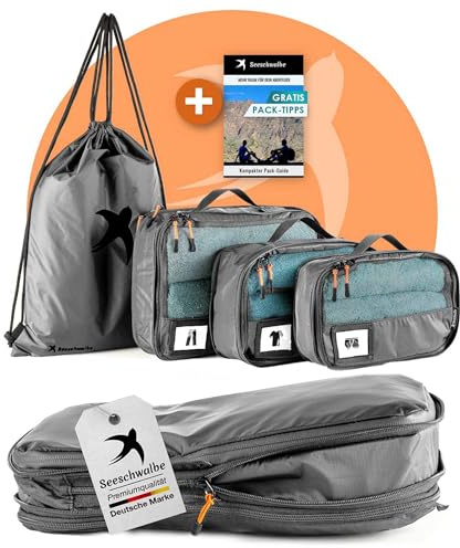 Packing Cubes Set für Koffer und Rucksack - mehr Platz im Gepäck durch Kompression - Packtaschen für Koffer als Dein Travel Organizer fürs Backpacking und Reisen (4-teilig, grau)