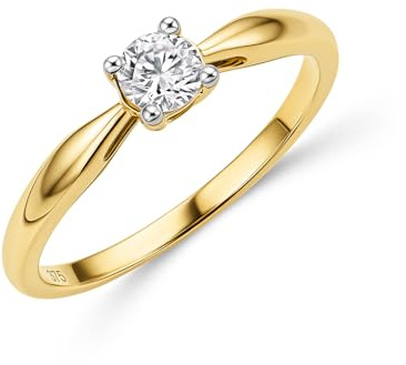 MIORE Schmuck Damen, Verlobungsring Damen, Ring Weißgold/Gelbgold 375 mit Diamant 0.25 Ct in Krappenfassung, Echt Gold Damenring, Goldring, Ring Damen, Damenschmuck Allergenfrei und Handgemacht