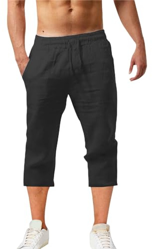 Uwdiohq Sommer Freizeit Leinen Shorts Herren Beach Short Mit Taschen Cargo Leicht Hose Leinenhose Kurze Elastische Taille Laufshorts Männer Jogginghose Fitnesshose Sport Sportshorts