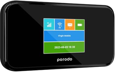 Porodo Portable MiFi 5G Wireless Router 5000mAh, 40M Signal Distance, 2.4/5GHz, 12H Working Time, Upto 16 Devices Supported, 4G LTE Performance, Advanced Encryption - Black