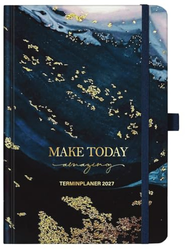 Kalender 2027 Buchkalender A5, Terminplaner 2027 - schwarz,1 Woche 2 Seiten | Planer 2027 mit Hardcover, Januar 2027 - Dezember 2027