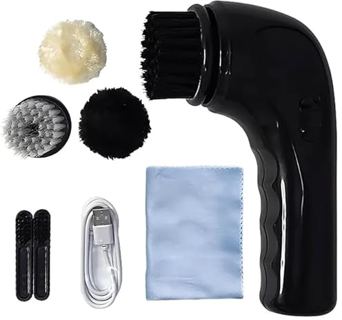Electric Shoe Polisher Kit with 4 Replaceable Brush Heads, 2000 RPM for Efficient Cleaning of Shoes, Bags, and Sofas