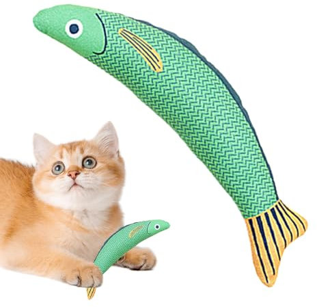 Beißspielzeug für Katzen – weiches Kauspielzeug, Kauspielzeug, Kratzspielzeug, Katzenfisch | in Form eines Besens mit Knistergeräuschen, interaktives Indoor-Spiel und Porta