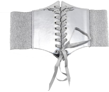JDGFH Silber Gürtel Damen Korsett Gürtels Elastischer Korsett Gürtels PU Kunstleder- Gürtel Damen Silber - für Kleid Shirt Cosplay Kostüms(Geeignet für Größen bis einschließlich 40) ﻿