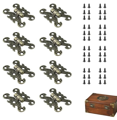Nevoluxer Dekoratives Scharnier Set 8 Stück - Antike Türscharniere Und Klappscharniere Mit Montageschrauben - Für Möbelbau Schränke Und Vintage Restauration
