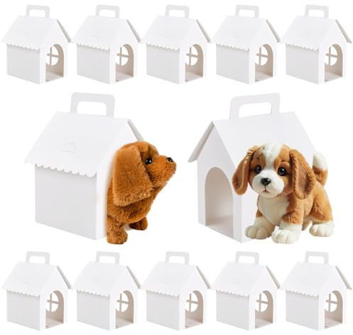 BENECREAT 30 Packung Große Partygeschenkboxen, In Hausform Mit Hund Geschenkboxen 10x12x18cm Für Haustiere Mit Rundem Fenster Und Griff Für Die Adoption von Welpen Und Geburtstagsfeiern
