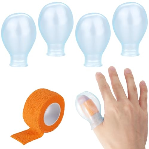4pcs Protège Pouce Etanche, Réutilisables Silicone Protège Pouce avec Bandage d'Allaitement pour Douche Natation Pédicure Manucure Trempage des Ongles et Protection des Plaies