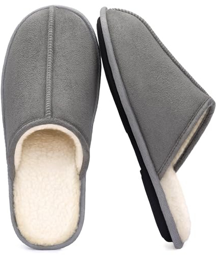 RockDove Men's Drift Micro-Suede Scuff Slipper with Soft Sherpa Fleece Lining Memory Foam Insole Anti Slip Sole, size 11-12 US Men, Grey
