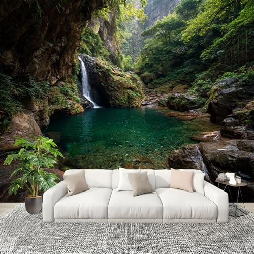 Paisaje de Cascada de CañóN Fotomurales Pared Papel Pintado 400x280 cm Verde Tejido No Tejido Fotomurales Dormitorio Para la sala Decoración de pared tipo póster Fondo De Pantalla