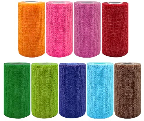 9 Pack Self Adhesive Bandage Wrap 4 Inch x 5 Yards Self-Adherent Elastic Cohesive Wrap Non-Woven Breathable Bandage,Vet Wrap for Stretch Athletic, Sports, Wrist, Ankle (Mix)