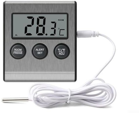 Digital kylskåpstermometer, LCD-larm med max min inspelning, elektronisk temperaturmonitor för frys kylskåp kök