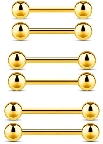 QZKJQDD 3 Paare 14G Chirurgenstahl Außengewinde Zungenpiercing Nippel Piercing Barbell Helix Cartilage Ohr Piercing Retainer Körperschmuck 12mm 14mm 16mm (Gold)
