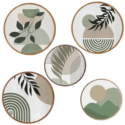 5 Stück Holz Boho Wand Deko Holz Modern, für Kunst Wohnzimmer, Grün | Minimalistische Wandkunst, Holz Modern Wanddeko, Moderne Wanddeko für Wohnzimmer, Geeignet für Schlafzimmer, Wohnzimmer