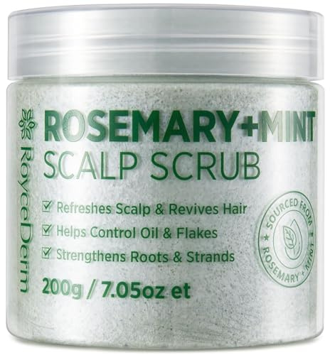 RoyceDerm Rosemary Mint Scalp Scrub for Oily, Flaky & Itchy Scalp – Exfoliating Scalp Cleanser with Rosemary Oil, Peppermint, Menthol & Silica – Helps Remove Build-Up, Excess Oil & Visible Flakes for