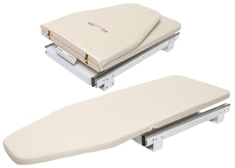 Tabla de planchar plegable retráctil, giratoria 180°, cubierta resistente al calor, diseño de ahorro de espacio para almacenamiento de armario
