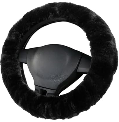 Auto Lenkradbezug Plüsch, Universal Winter Lenkradhülle, Teleskop Lenkrad Abdeckung Warm Weich Bequem und rutschfest, Schwarz，37-38cm