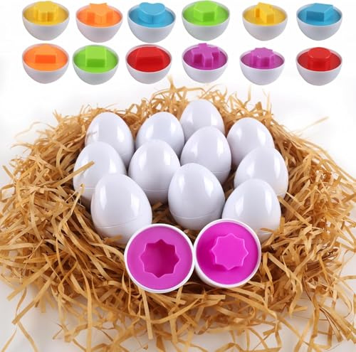HVDHYY Juguetes de Huevos de Pascua para Niños Montessori Juguete de Huevo Reconocimiento Forma y Color Juguete Educativo Día del Niño 1 2 3 4 años 12pcs
