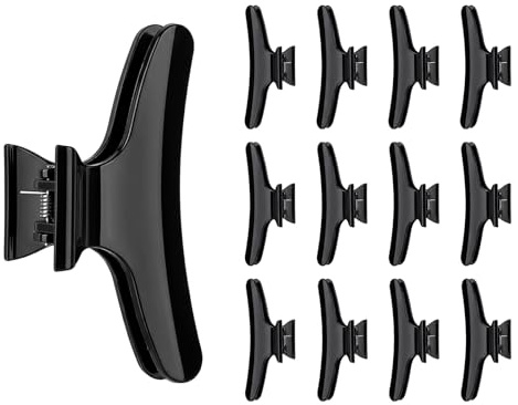 12 Pcs Hairdresser Clips, Sectioning Hair Dressing Claw Clips Clamps | Black Plastic Hair Styling Clamps for Cutting and Sectioning Women Girls