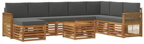 vidaXL Outdoor-Sofagarnitur mit Kissen 7 pcs Natur und Anthrazit, Garten-Sofa, modernes Outdoor-Sofa, langlebige Lounge-Ausstattung für entspannende Terrassensitze