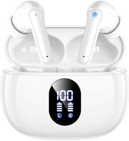 Wireless Earbuds, In Ear Buds with Hi-Fi Bass Stereo, ENC Dual Mics for AI Clear Calls 48H Playtime LED Display Lightweight Fit Touch Control, Waterproof Bluetooth Headphones 5.4 for iPhone, Android