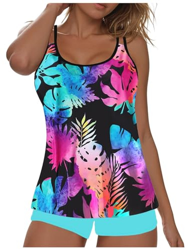 Tankinis Mujer Traje de Baño 2 Pieza Push Up con Relleno Conjunto de Tankini Talla Grande Conjunto de Bikini Conjuntos de Tankini Sport Conjunto de Tankini Floral Tankinis con Pantalones de Baño
